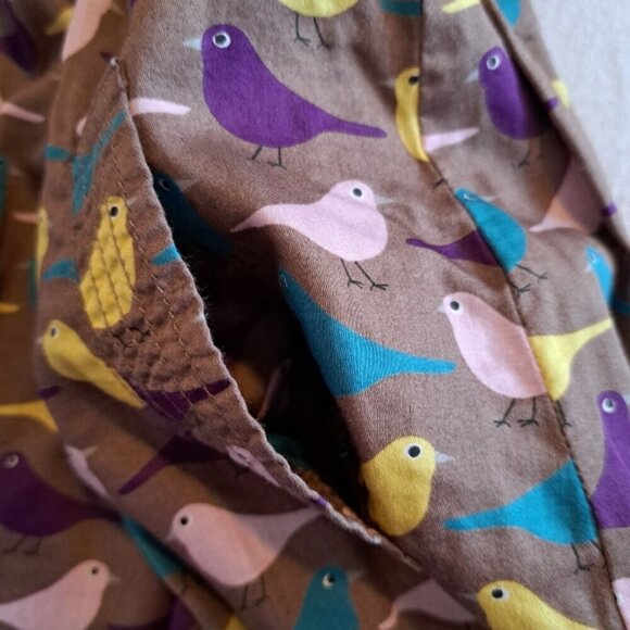 Mini Boden girls 4-5 years taupe with multi colored bird design dress, EUC - Picture 4 of 5